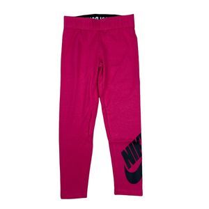 New Nike Girls Just Do It Leggings Size 6 Rush Pink Pants Black Logo 5-6 Yrs